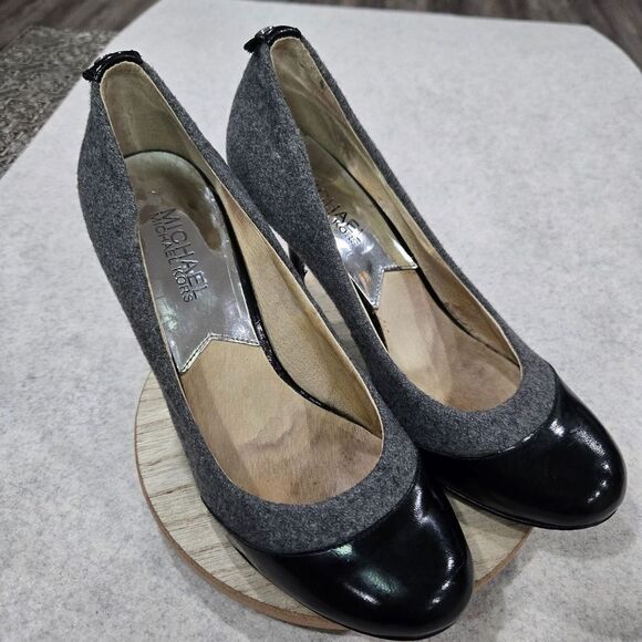 🐢 Michael Kors Presseley Cap Toe Flannel Stiletto Heel Pump Size 6.5 - Picture 4 of 13